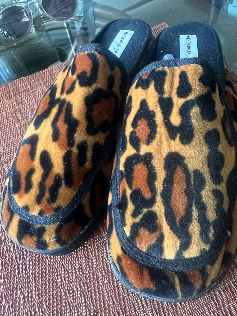 Donald J. Pliner Leopard-Print Plush Slippers in Brown and Black
